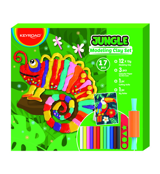 Set de Plastilinas, Jungle, (12x Plastilinas, 3x Hojas de Papel, 2x Herramientas p/Plastilinas), Set